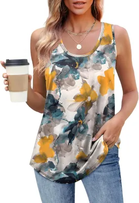 OFEEFAN Womens Tank Tops Loose Fit Scoop Neck Casual Summer Tops Curvy Hem