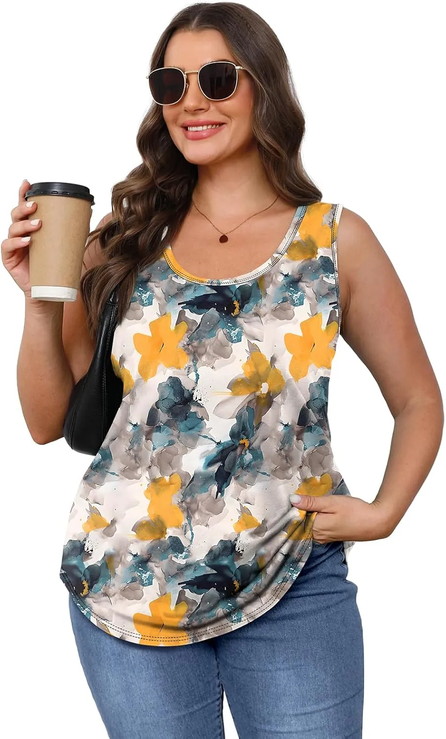 OFEEFAN Womens Tank Tops Loose Fit Scoop Neck Casual Summer Tops Curvy Hem
