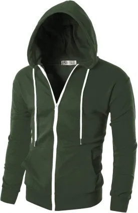 Ohoo Men's Zip Up Hoodie Lightweight Sweatshirt Full Zip Hooded Jacket