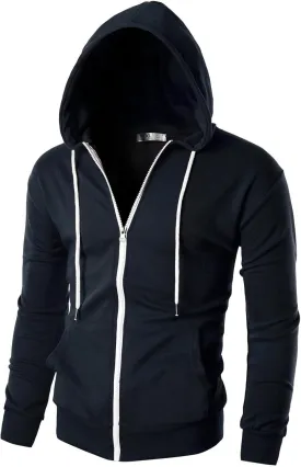 Ohoo Men's Zip Up Hoodie Lightweight Sweatshirt Full Zip Hooded Jacket