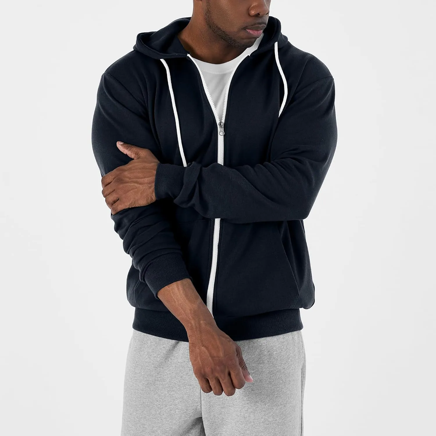 Ohoo Men's Zip Up Hoodie Lightweight Sweatshirt Full Zip Hooded Jacket