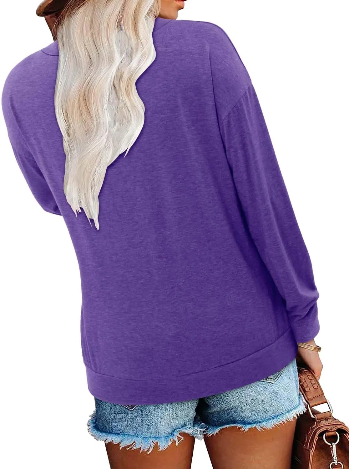 ONLYSHE Women's Blouses with Long Sleeves V Neck Loose Fit Casual Pullover Tunic Tops
