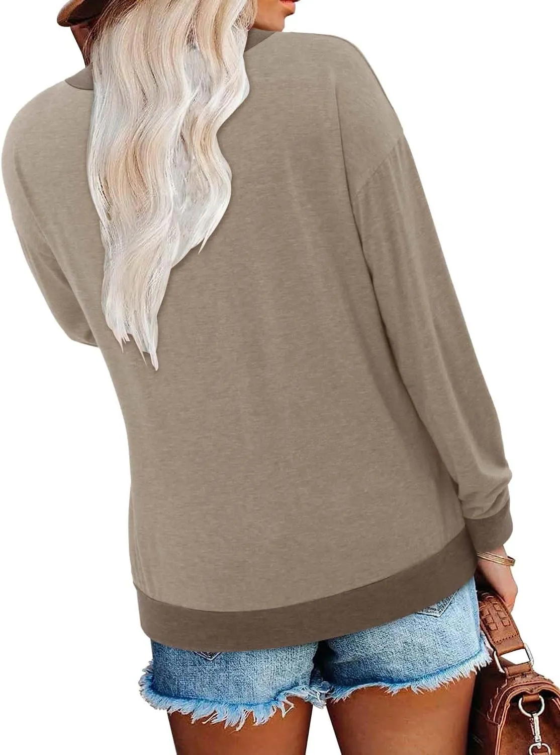 ONLYSHE Women's Blouses with Long Sleeves V Neck Loose Fit Casual Pullover Tunic Tops