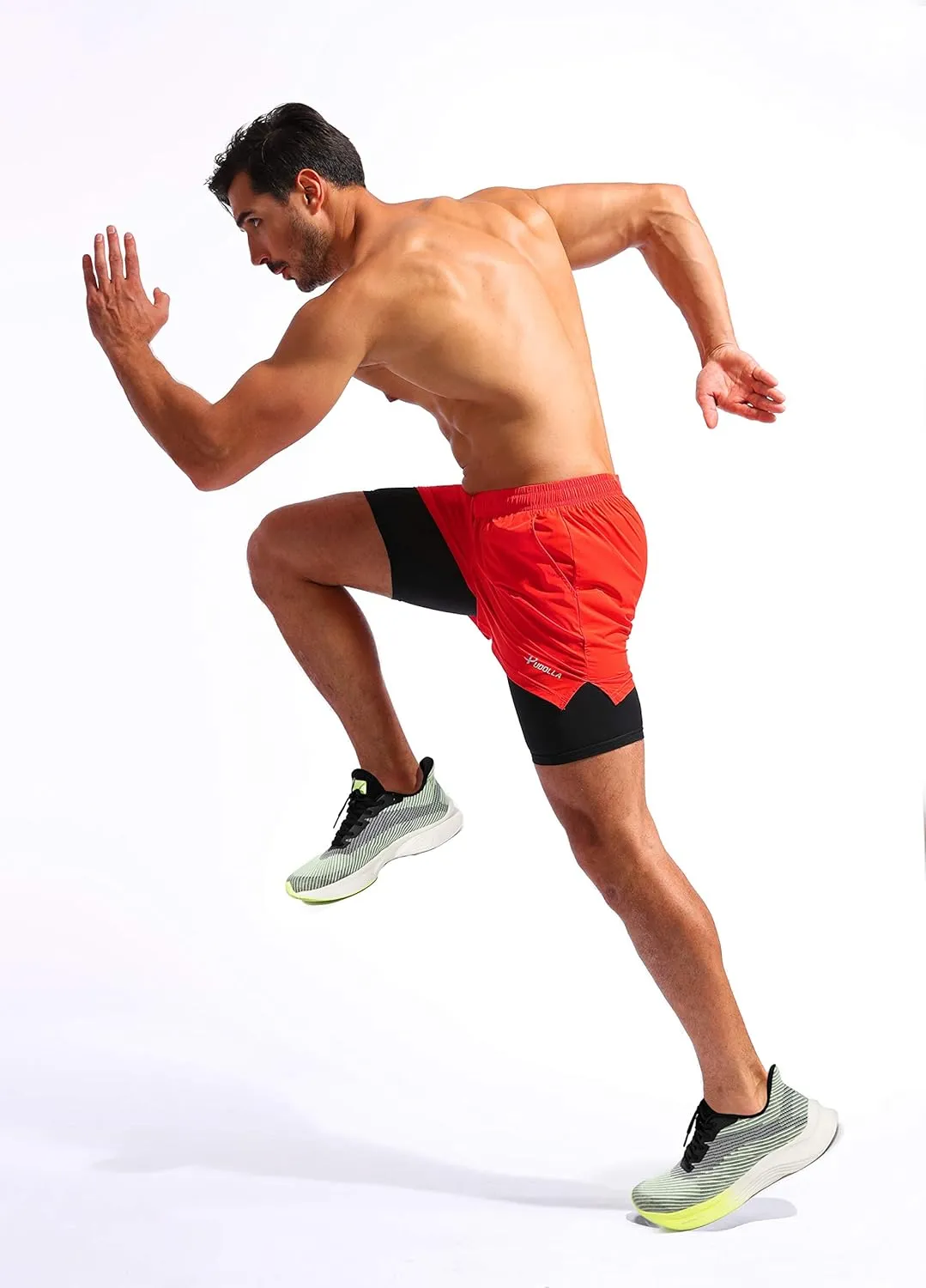 Pudolla Mens 2 in 1 Running Shorts 5"/7" Quick Dry Gym Athletic Workout Shorts for Men with Phone Pockets