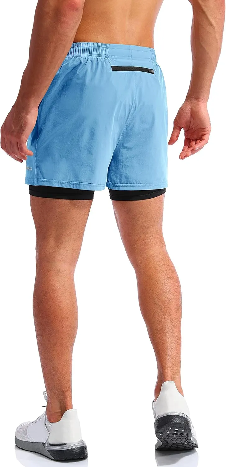 Pudolla Mens 2 in 1 Running Shorts 5"/7" Quick Dry Gym Athletic Workout Shorts for Men with Phone Pockets