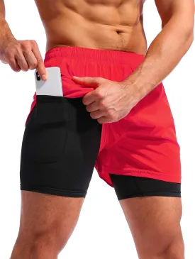 Pudolla Mens 2 in 1 Running Shorts 5"/7" Quick Dry Gym Athletic Workout Shorts for Men with Phone Pockets