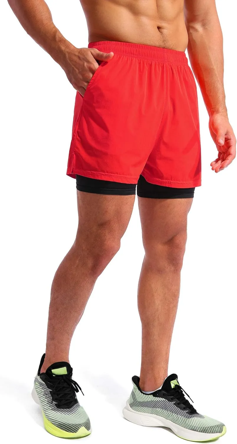 Pudolla Mens 2 in 1 Running Shorts 5"/7" Quick Dry Gym Athletic Workout Shorts for Men with Phone Pockets