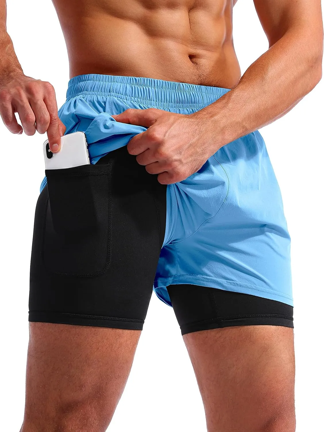 Pudolla Mens 2 in 1 Running Shorts 5"/7" Quick Dry Gym Athletic Workout Shorts for Men with Phone Pockets