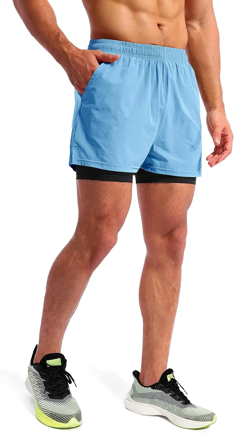 Pudolla Mens 2 in 1 Running Shorts 5"/7" Quick Dry Gym Athletic Workout Shorts for Men with Phone Pockets