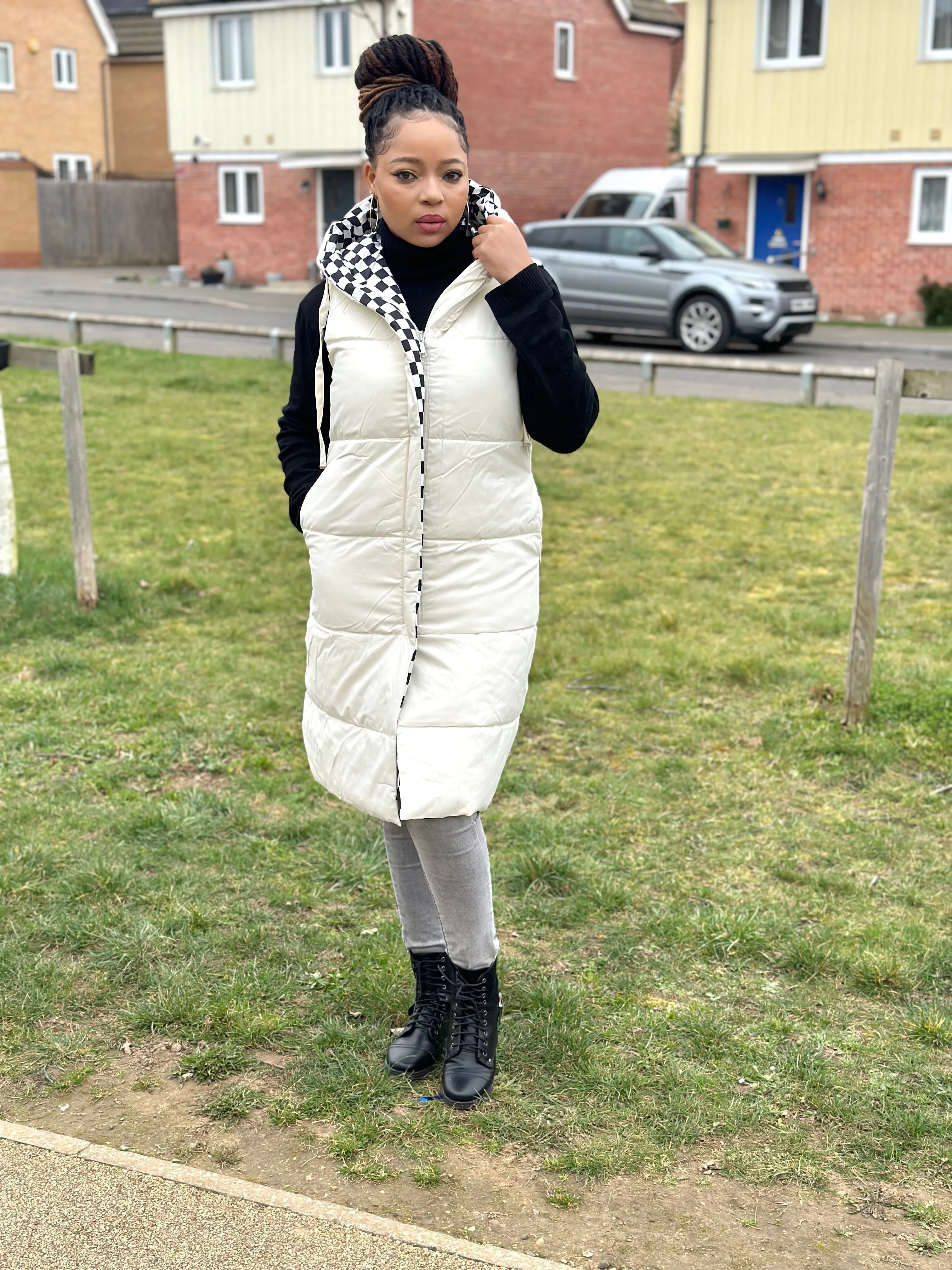 Reversible Hooded Gilet For Women In White