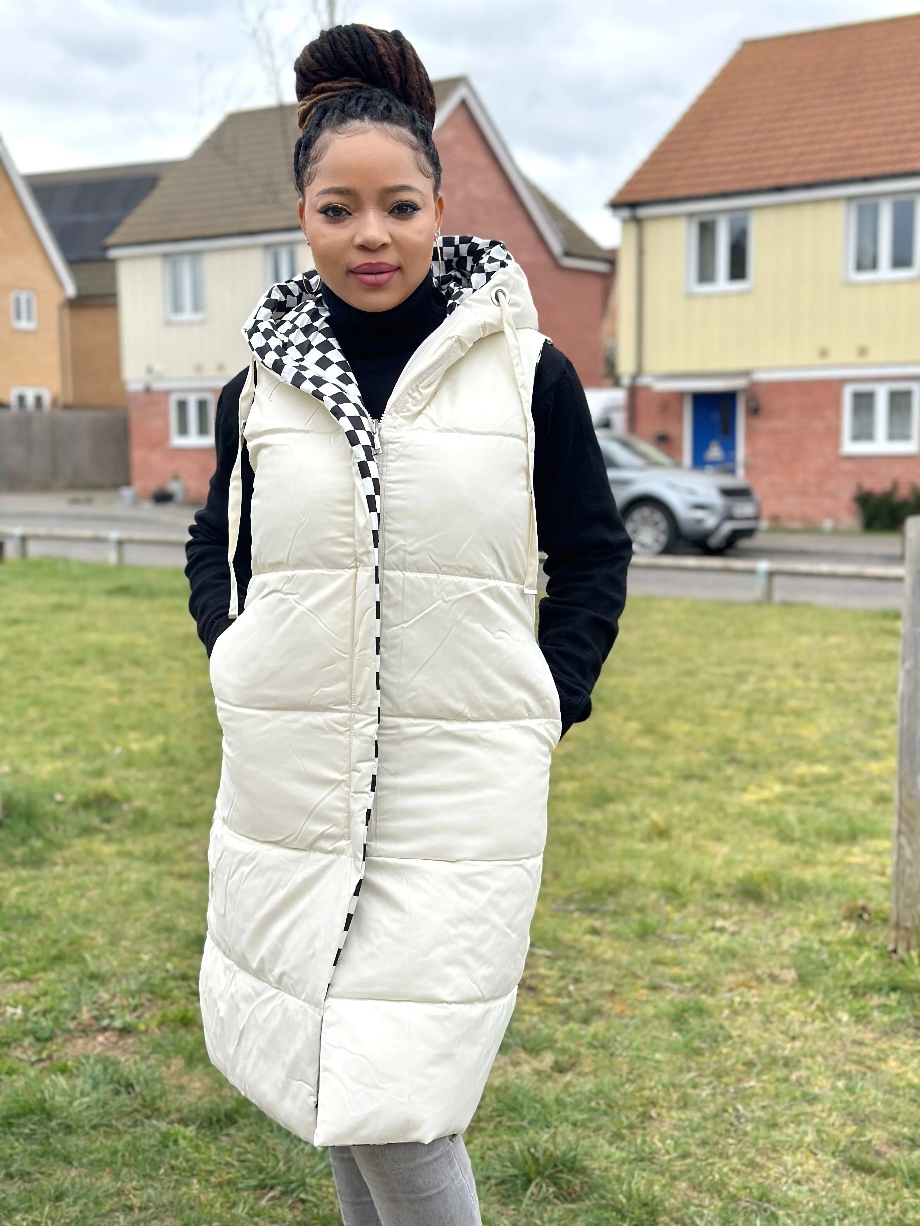 Reversible Hooded Gilet For Women In White