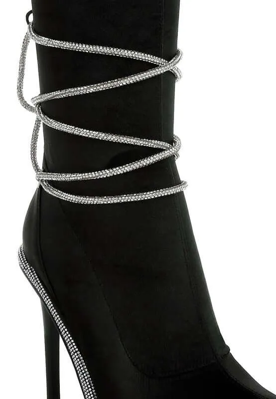 Rhinestones Satin Calf Boots