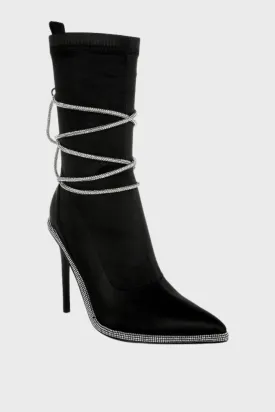 Rhinestones Satin Calf Boots