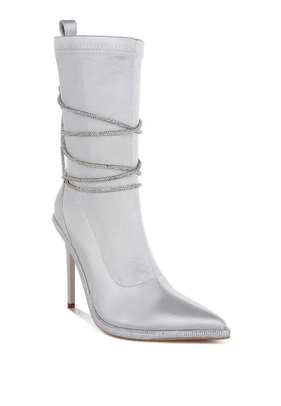 Rhinestones Satin Calf Boots