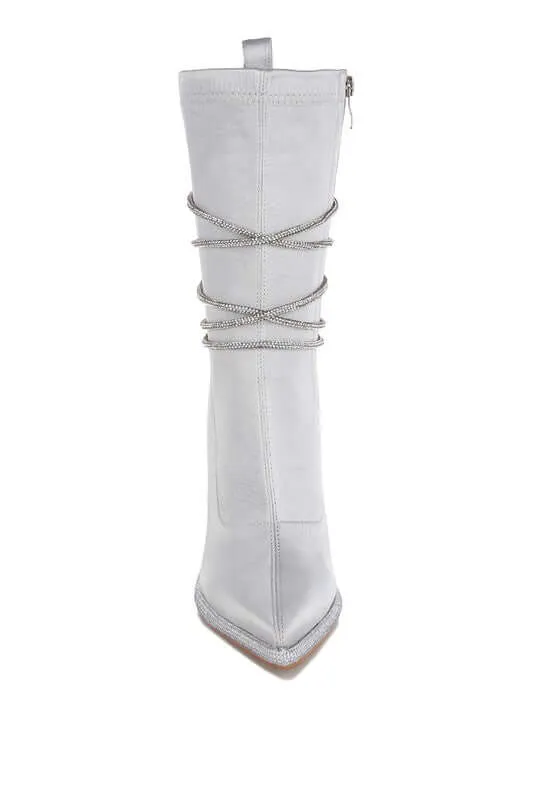Rhinestones Satin Calf Boots