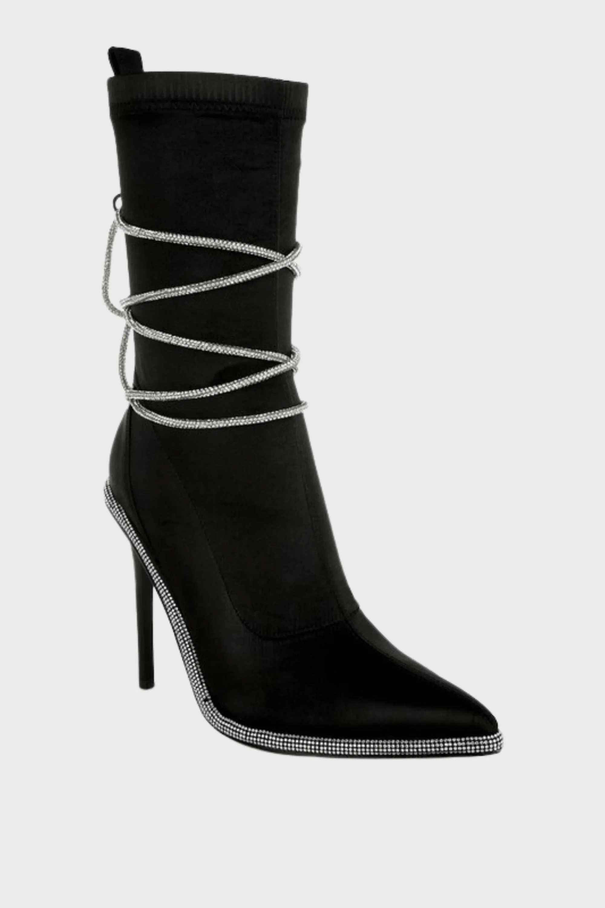 Rhinestones Satin Calf Boots