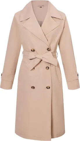 RISISSIDA Women Trench Coats, Water Resistant Double Breasted Long Jacket Belted