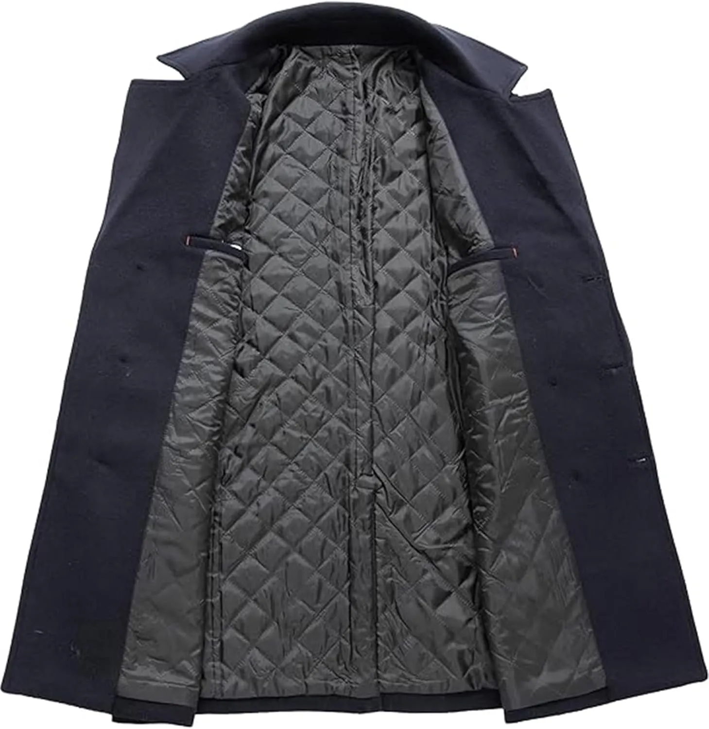 Sexyshine Mens Woolen Blend Trench Coat Pea Coat Double Breasted Notched Lapel Regular Fit Winter Business Overcoat