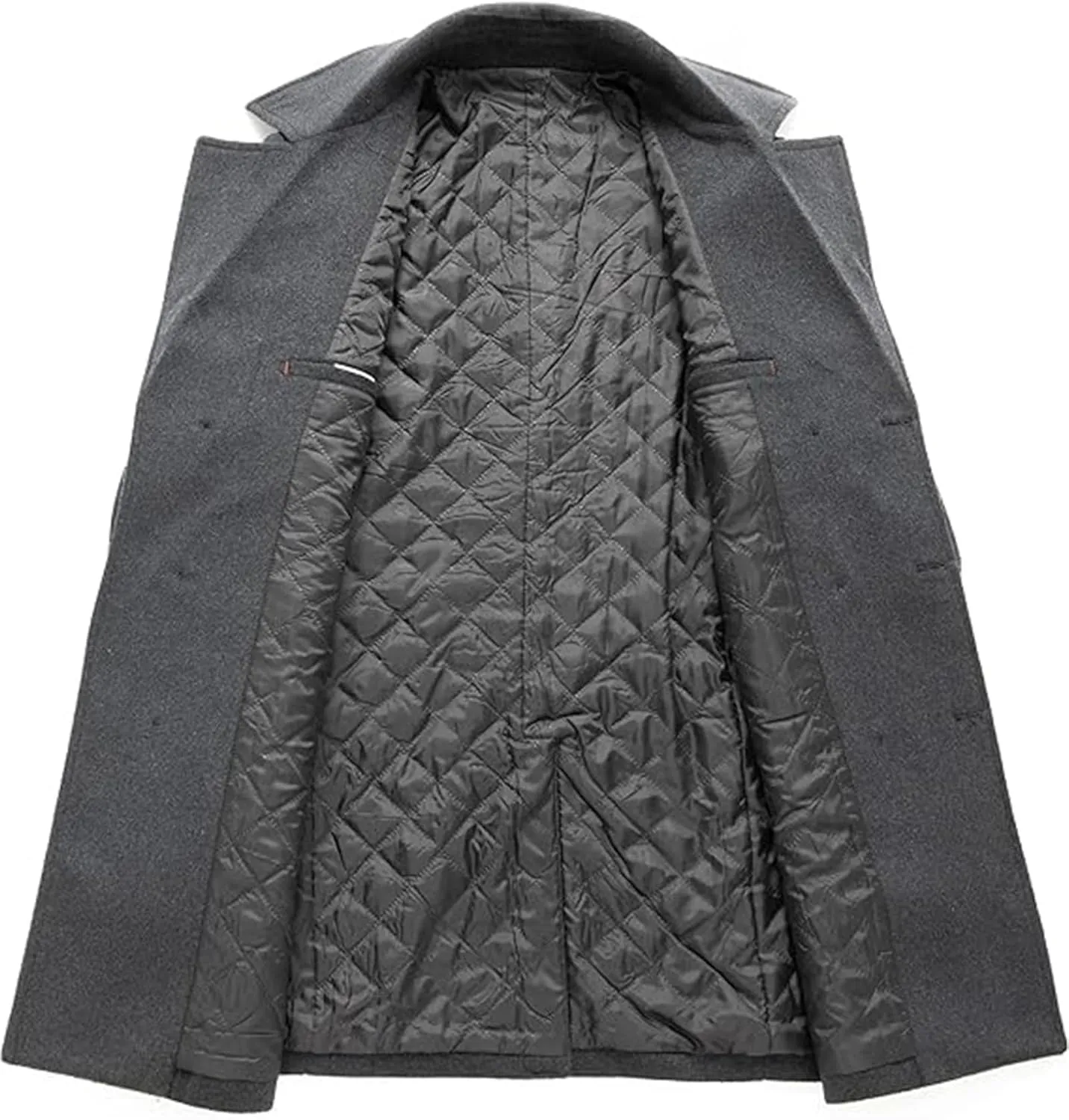 Sexyshine Mens Woolen Blend Trench Coat Pea Coat Double Breasted Notched Lapel Regular Fit Winter Business Overcoat