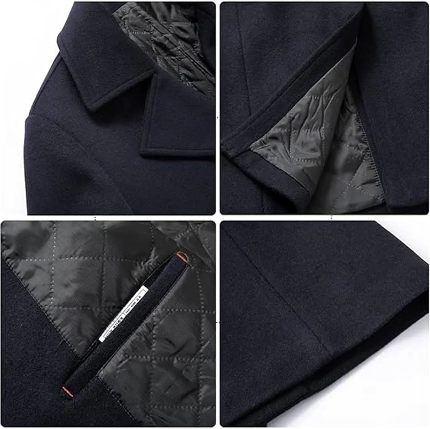 Sexyshine Mens Woolen Blend Trench Coat Pea Coat Double Breasted Notched Lapel Regular Fit Winter Business Overcoat