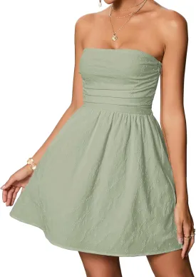 Summer Strapless Mini Dress Sleeveless Smocked Flowy A Line Beach Tube Top Dresses for Women 2025