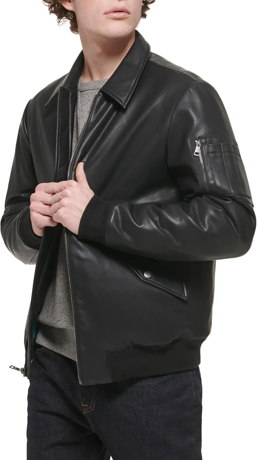 Tommy Hilfiger Men's Faux Leather Bomber Jacket