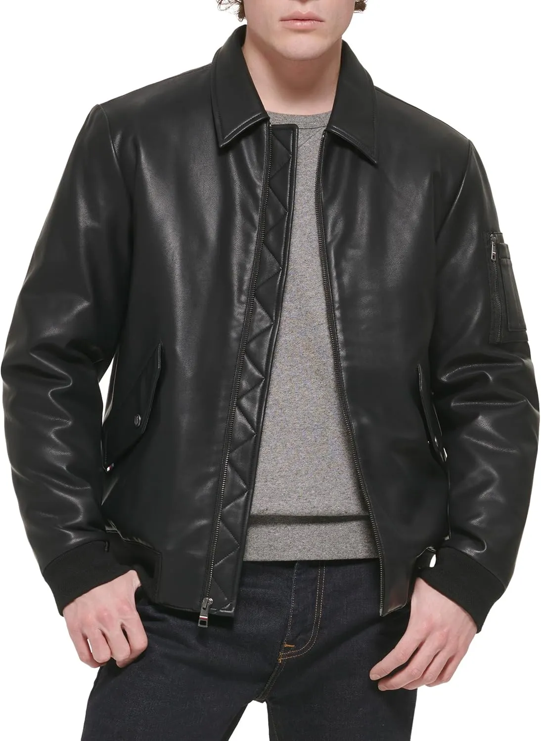 Tommy Hilfiger Men's Faux Leather Bomber Jacket