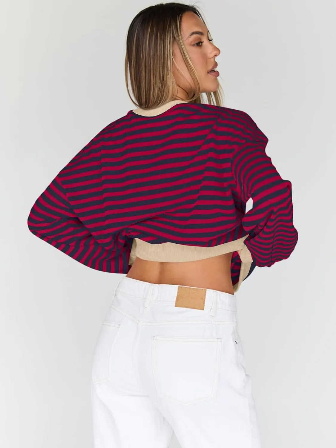 Trendy Queen Oversized Sweatshirt for Women 2025 Summer Crewneck Striped Long Sleeve Shirts Hoodies Cute Top Y2K Outfits