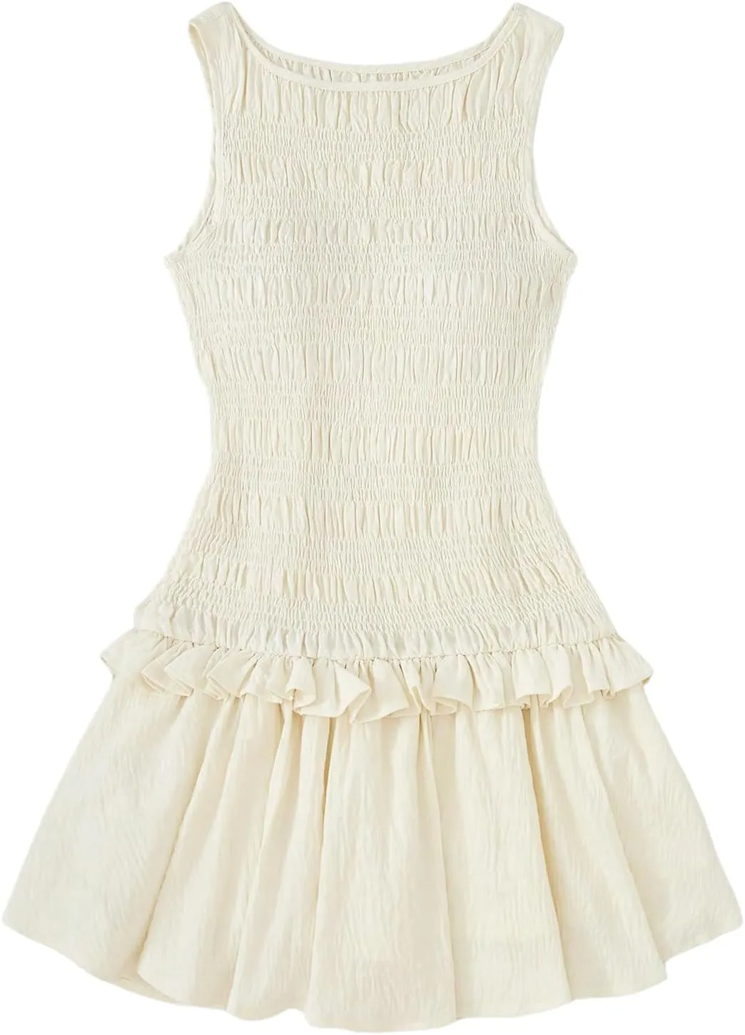 WDIRARA Women's Shirred Ruffle Hem Sleeveless Mini Dress A Line Tank Dress