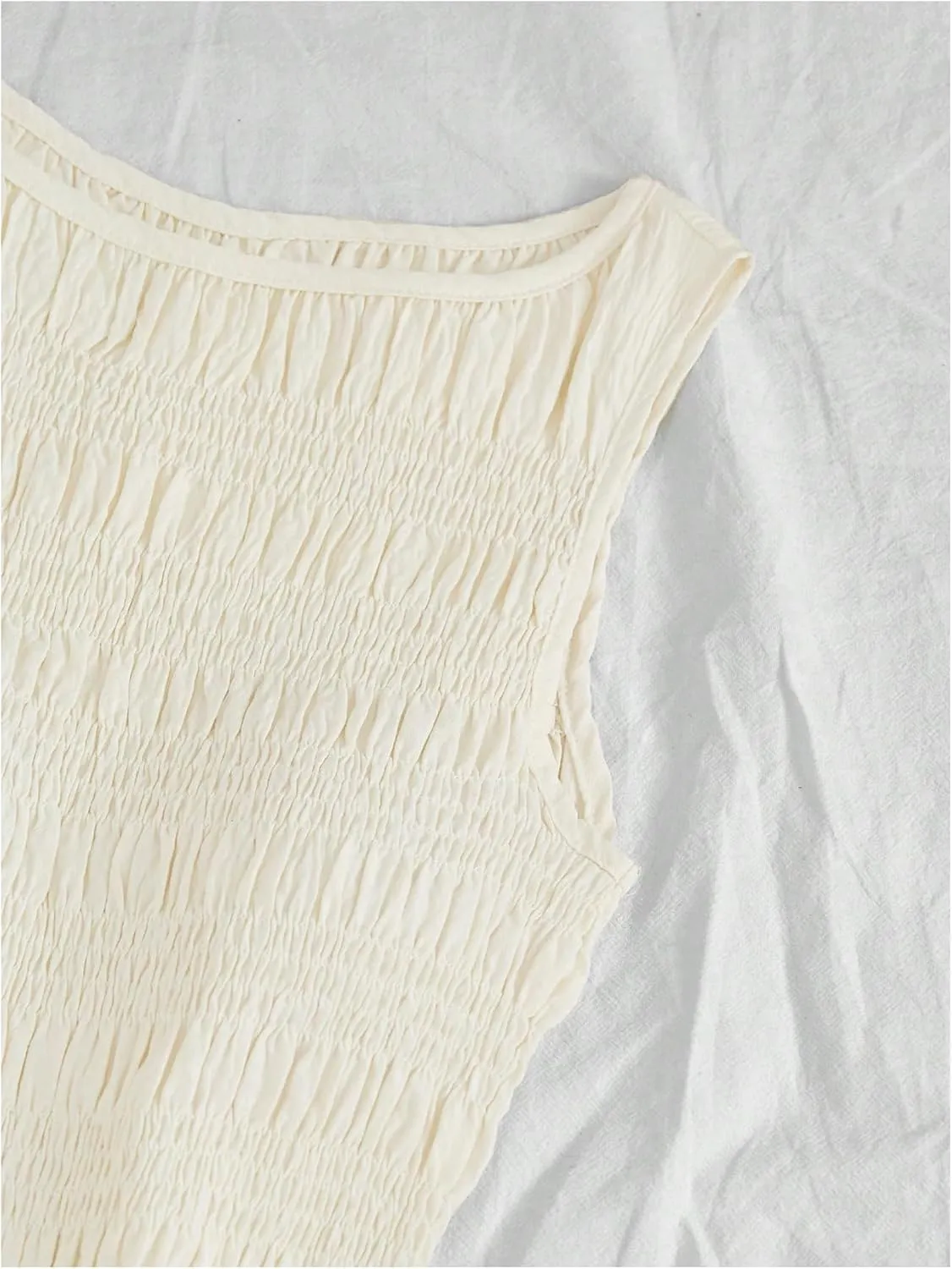 WDIRARA Women's Shirred Ruffle Hem Sleeveless Mini Dress A Line Tank Dress