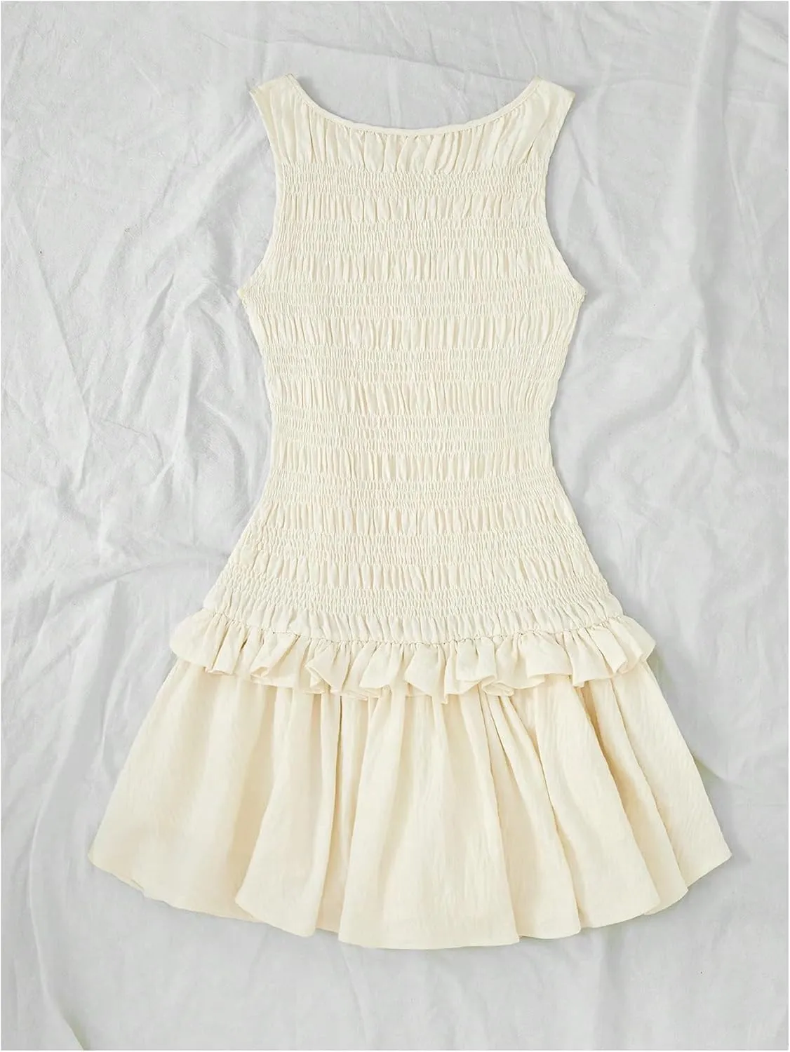 WDIRARA Women's Shirred Ruffle Hem Sleeveless Mini Dress A Line Tank Dress