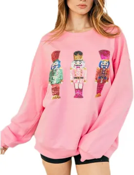 Women Cute Glitter Holiday Letter Sweaters Sparkle Sequin Long Sleeve Tops Casual Round Neck Pullover Sweatshirts