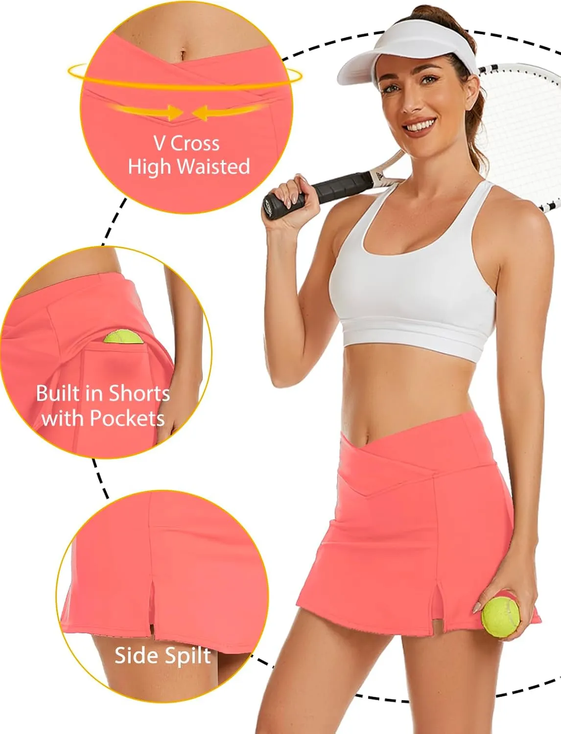 Women's Golf Skirts with Shorts Athletic Skorts with Pockets Tennis Skirt Casual Mini Workout Pickleball Skort
