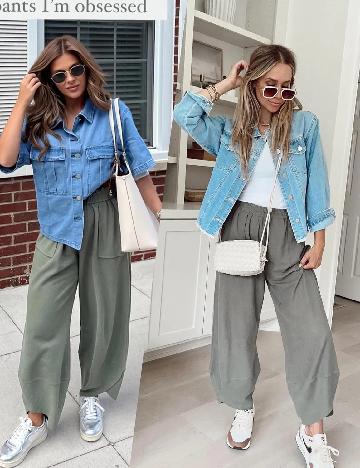 Womens Harem Pants Summer Casual 2025 Elastic Waist Palazzo Baggy Pants Wide Leg Sweatpants with Pockets