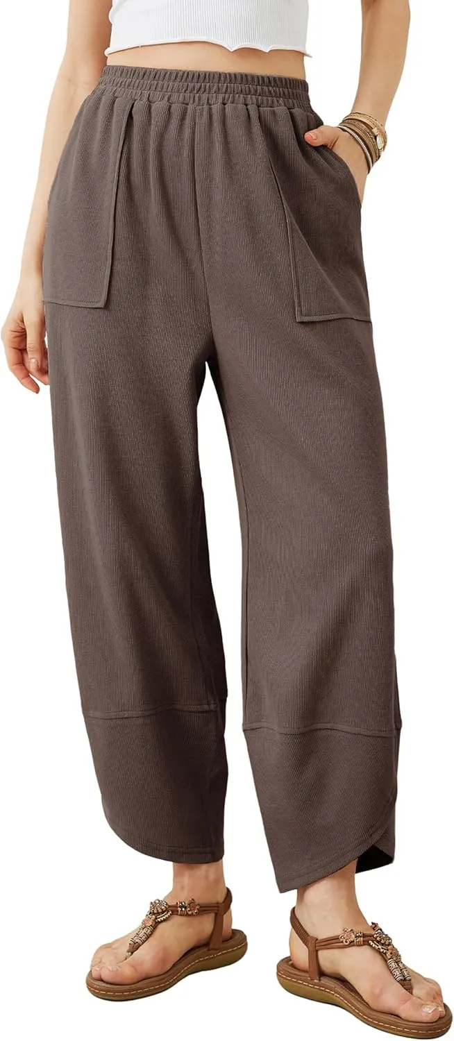 Womens Harem Pants Summer Casual 2025 Elastic Waist Palazzo Baggy Pants Wide Leg Sweatpants with Pockets