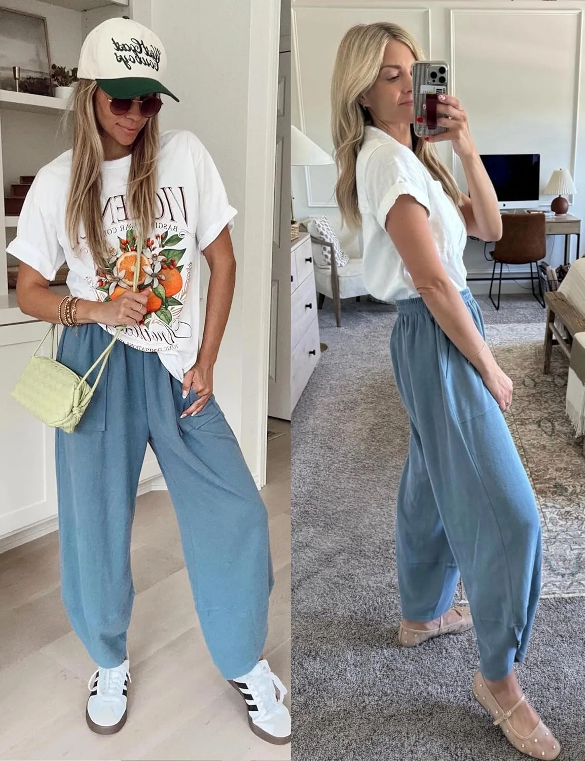 Womens Harem Pants Summer Casual 2025 Elastic Waist Palazzo Baggy Pants Wide Leg Sweatpants with Pockets