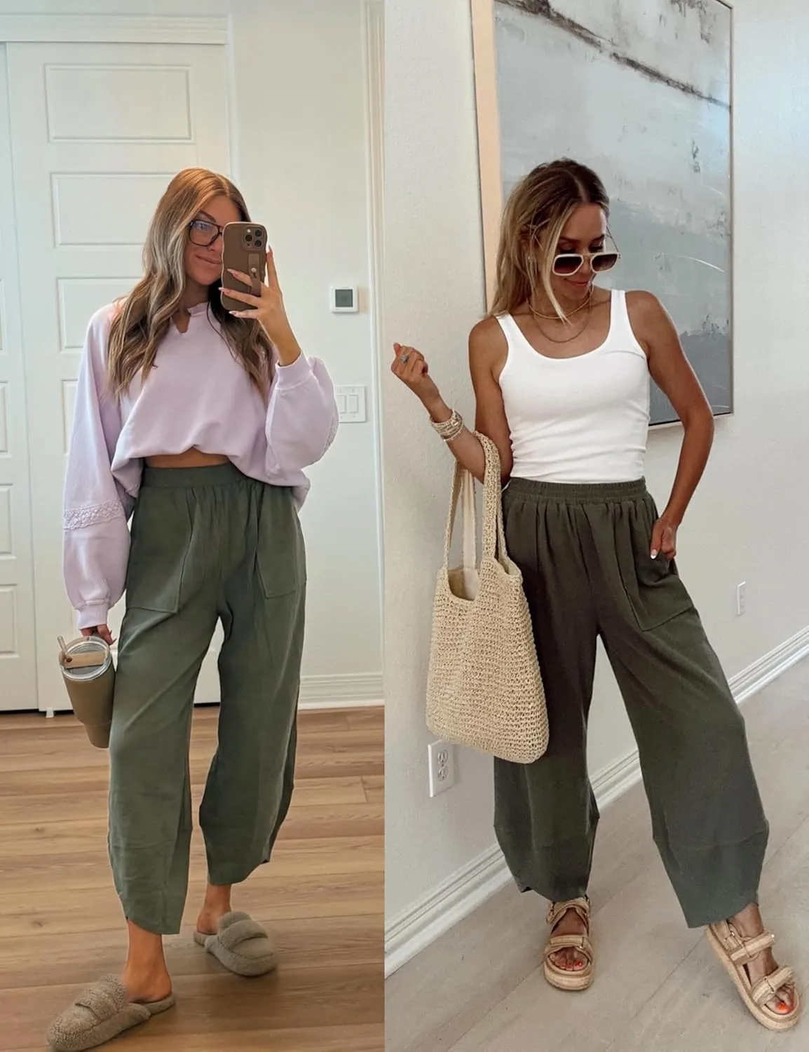 Womens Harem Pants Summer Casual 2025 Elastic Waist Palazzo Baggy Pants Wide Leg Sweatpants with Pockets
