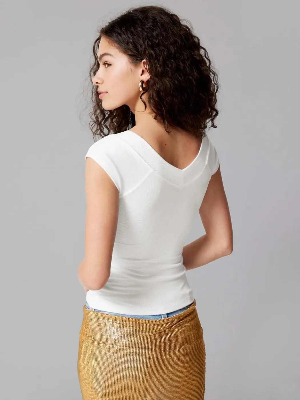 Womens Short Sleeve Ribbed Slim Fit Basic V Neck T Shirts Tops