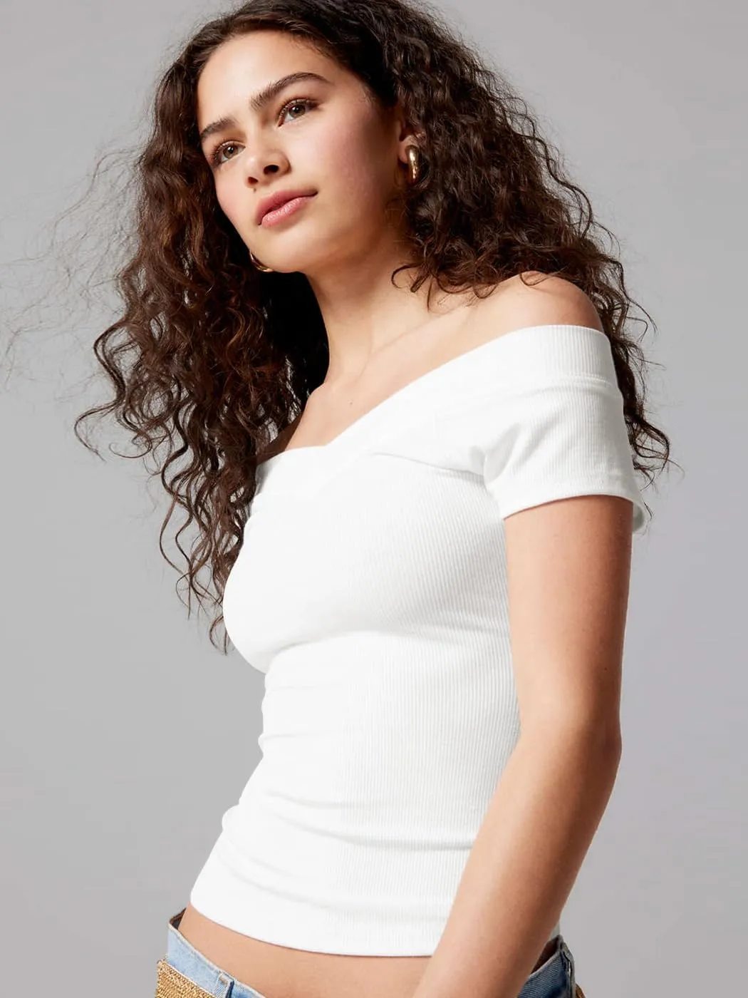 Womens Short Sleeve Ribbed Slim Fit Basic V Neck T Shirts Tops