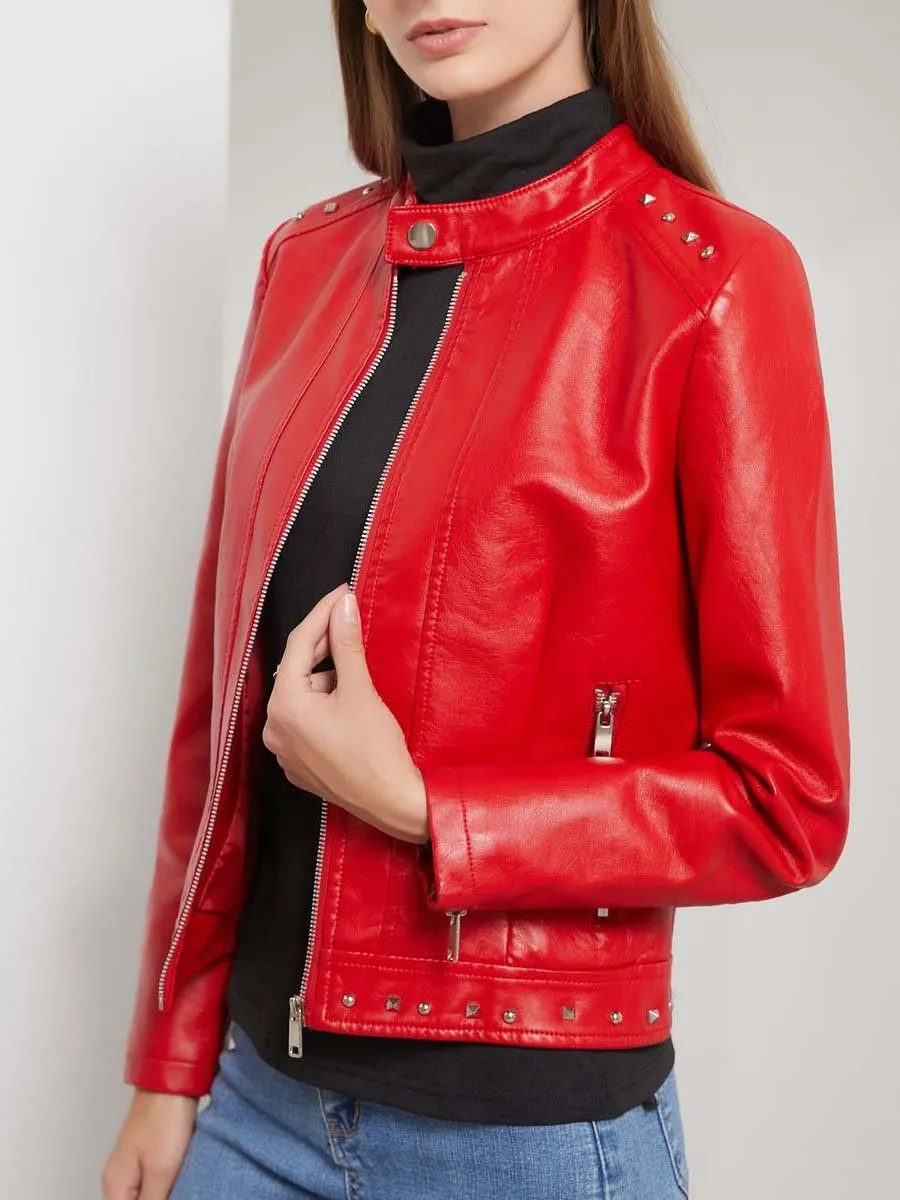 Women's Vintage Riveted Leather Jacket