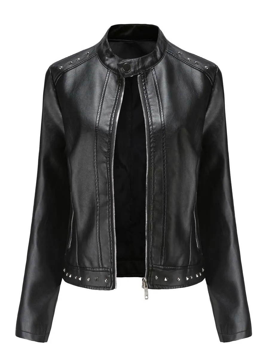 Women's Vintage Riveted Leather Jacket