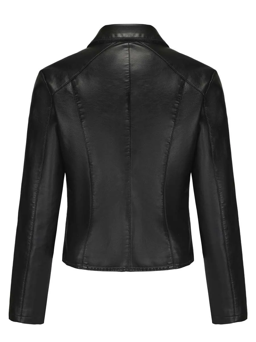 Women's Zipper Rivet Leather Jacket Biker