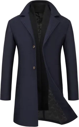 WULFUL Men Wool Trench Coat Slim Fit Winter Coat