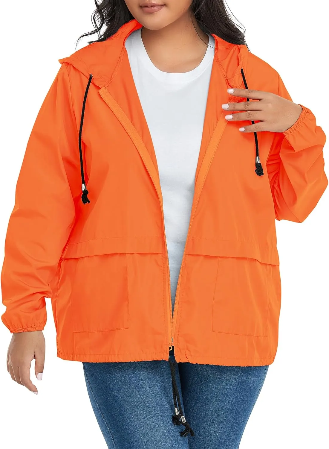 Zando Plus Size Rain Jacket Womens Waterproof with Hood Windbreaker Travel Rain Coat for Women Lightweight Packable Raincoat