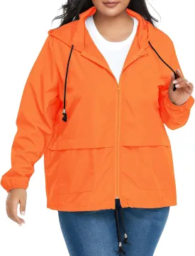 Zando Plus Size Rain Jacket Womens Waterproof with Hood Windbreaker Travel Rain Coat for Women Lightweight Packable Raincoat