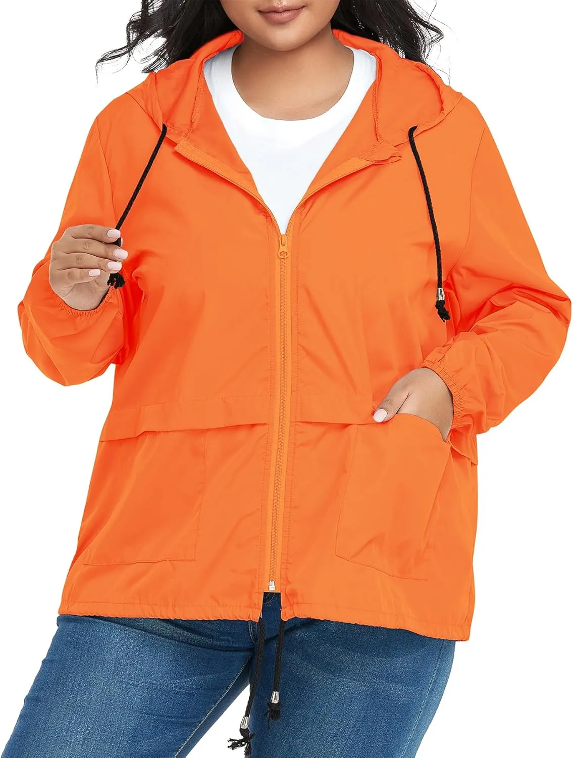 Zando Plus Size Rain Jacket Womens Waterproof with Hood Windbreaker Travel Rain Coat for Women Lightweight Packable Raincoat