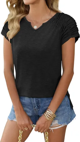 Zeagoo Womens Summer Tops Short Sleeve Shirts Loose Fit V Neck T Shirts Basics Dressy Casual Blouse S-XXL