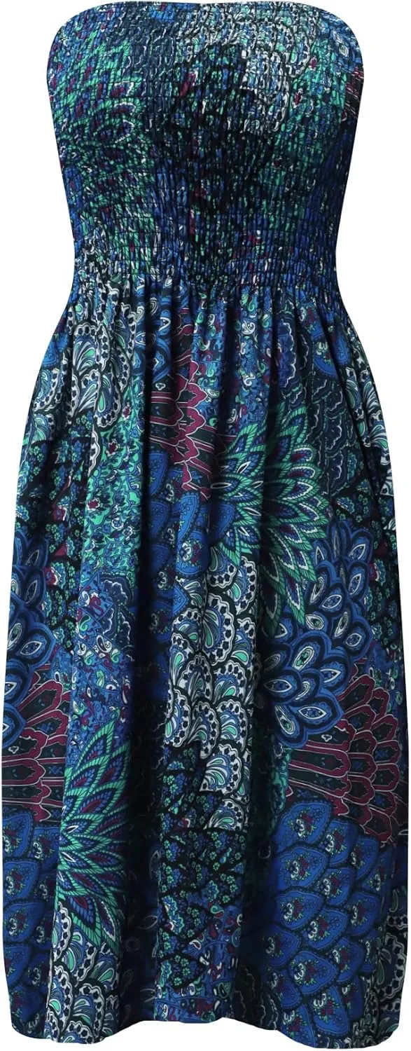 Zyyfly Strapless Dress for Women Summer Beach Boho Smocked Tube Top Dress
