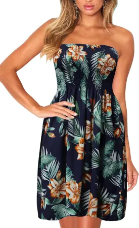 Zyyfly Strapless Dress for Women Summer Beach Boho Smocked Tube Top Dress