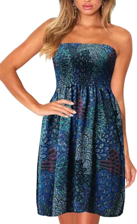 Zyyfly Strapless Dress for Women Summer Beach Boho Smocked Tube Top Dress